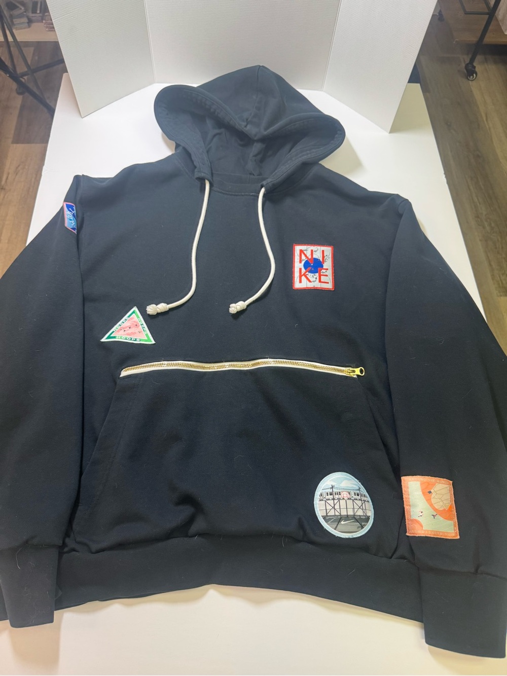 Nike Black Crewneck Hoodie with Patchwork Patches